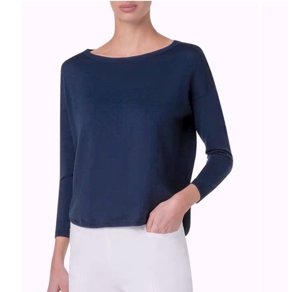 AKRIS Punto Crew Neck Mixed Media Long Sleeve Sweater Top, size 12 - Picture 1 of 13